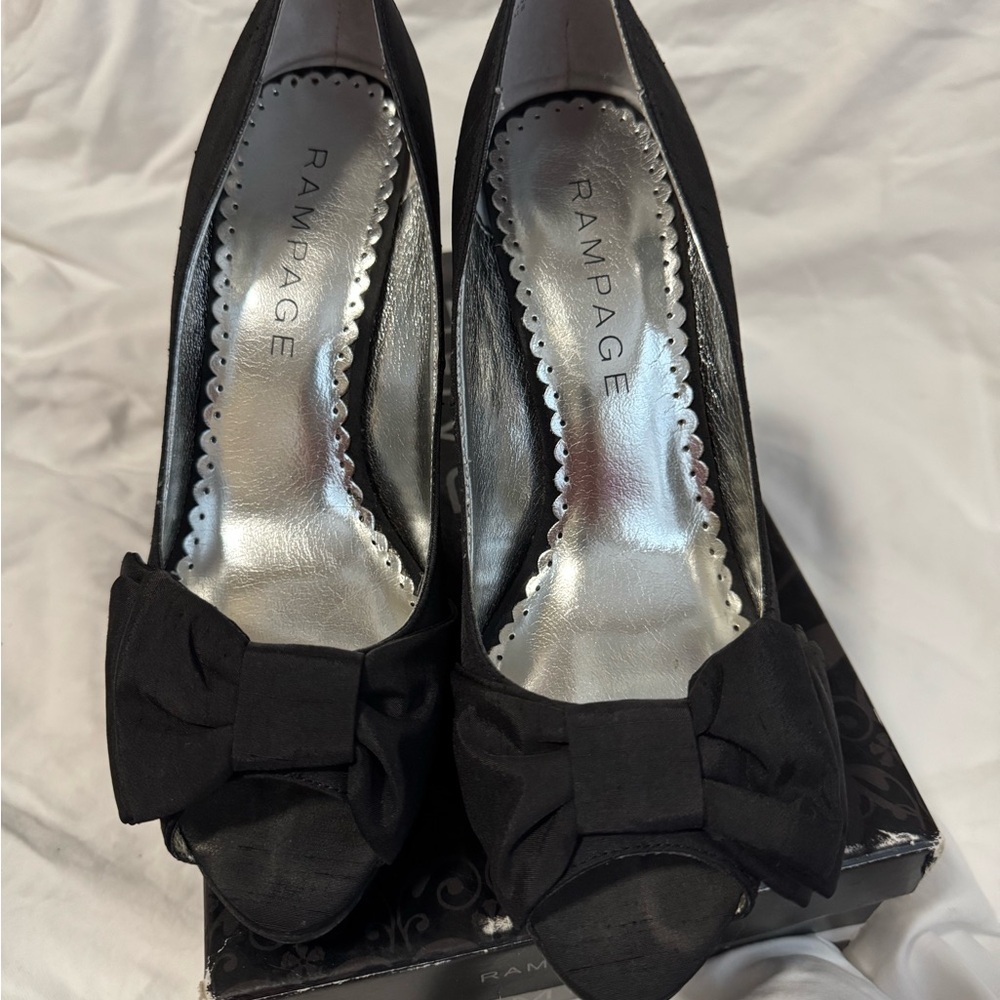 Rampage Black Bow Peep Toe Heels